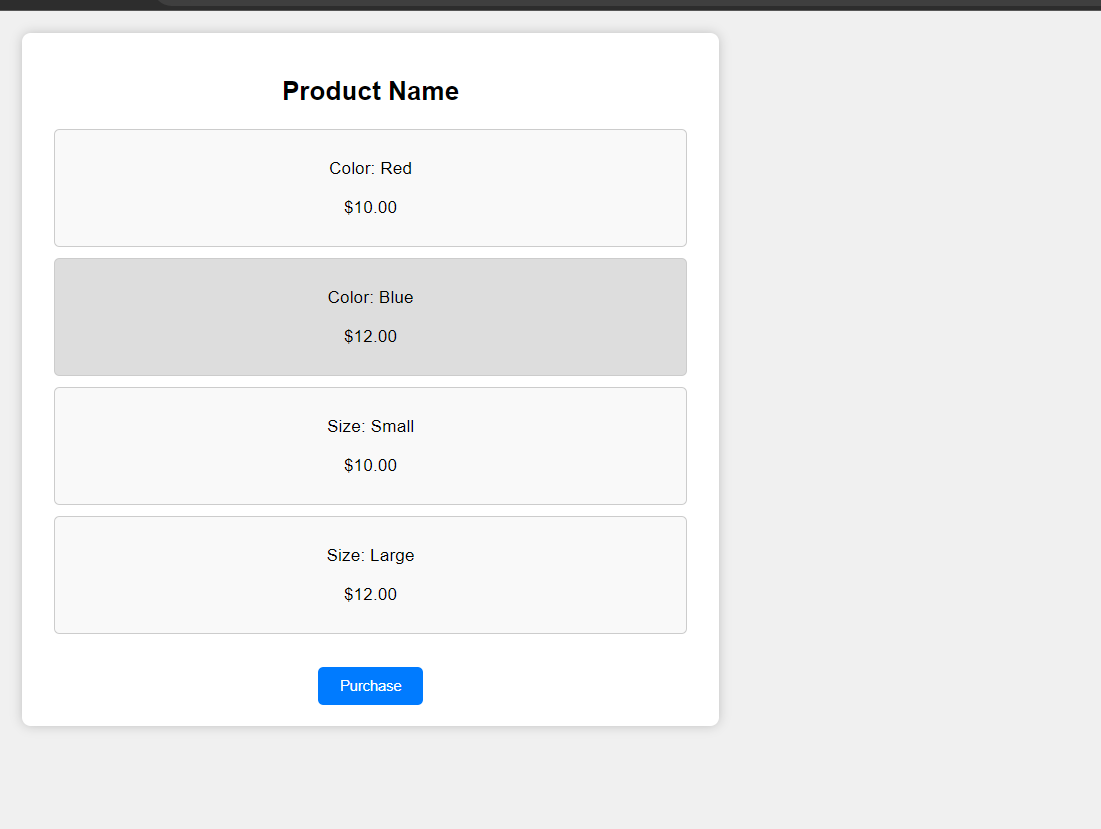 Product Variations and Options screenshot